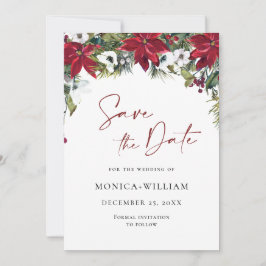Elegant Red Poinsettia WeihnachtsWedding Save The Date
