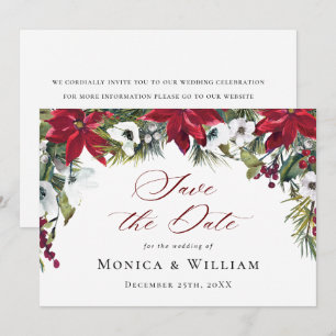 Elegant Red Poinsettia WeihnachtsWedding Save The Date