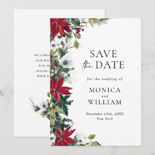 Elegant Red Poinsettia WeihnachtsWedding Save The Date