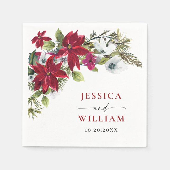 Elegant Red Poinsettia WeihnachtsWedding Serviette (Vorderseite)