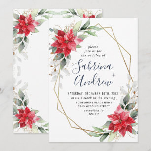 Elegant Red Poinsettia Winter Greenerity Wedding I Einladung