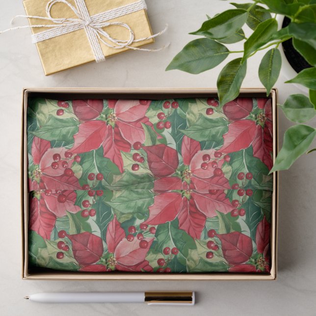 Elegant Red Poinsettias Christmas Seidenpapier (Geschenk)