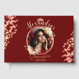 Elegant Red Quinceañera Celebration Spanisch Gästebuch