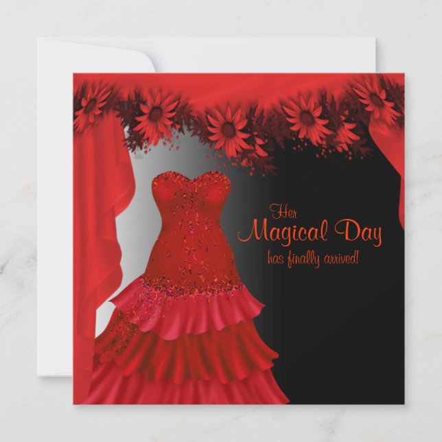 Elegant Red Quinceanera Einladungen (Vorderseite)