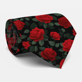 Elegant Red Rose Seamless Floral Pattern on Black  Krawatte
