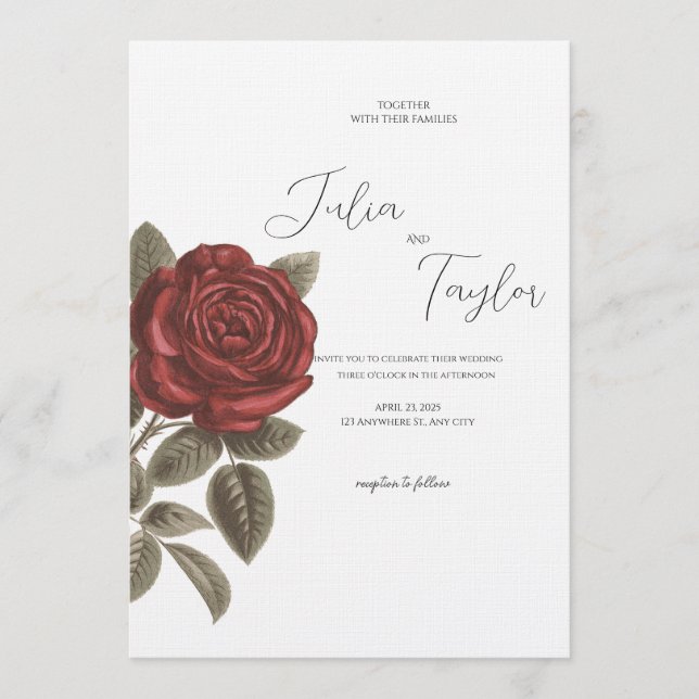 Elegant Red Rose Wedding Invitation (Devant)