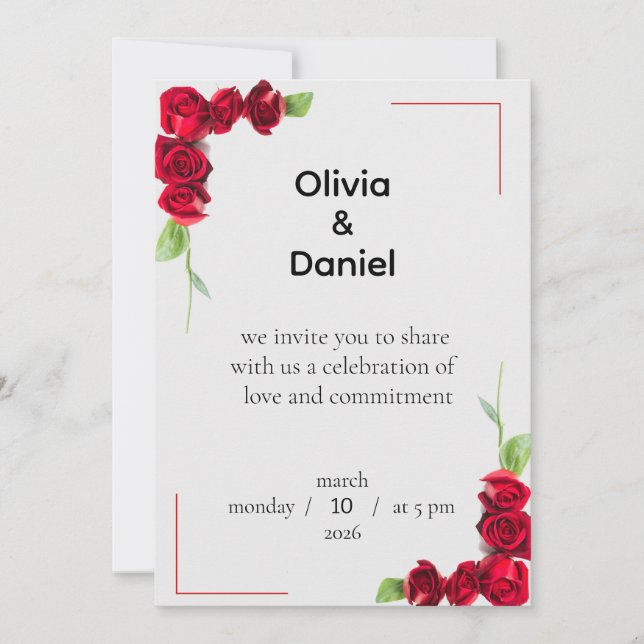 Elegant Red Rose Wedding Invitation Einladung (Vorderseite)