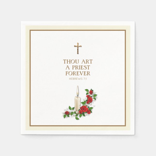 Elegant Red Roses Candle Priest Ordination Serviette (Vorderseite)