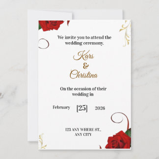 Elegant Red Roses Classic Wedding Invitation