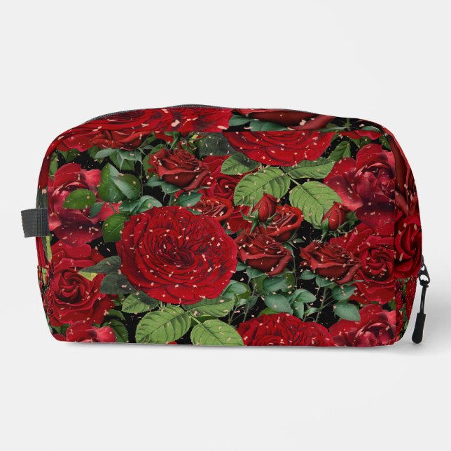 Elegant Red Roses Floral Pattern Makeup Bag Waschbeutel (Vorderseite)