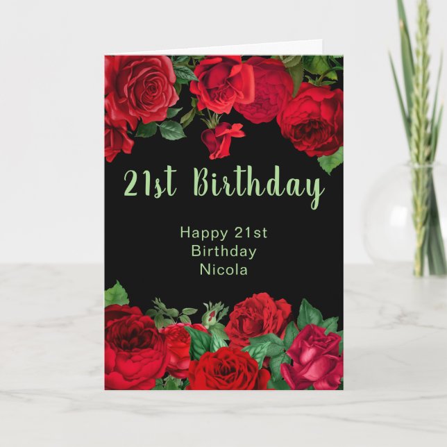 Elegant Red Roses Flowers Birthday Party  Karte (Vorderseite)