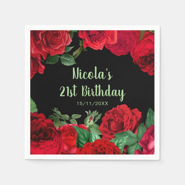 Elegant Red Roses Flowers Birthday Party Serviette (Vorderseite)