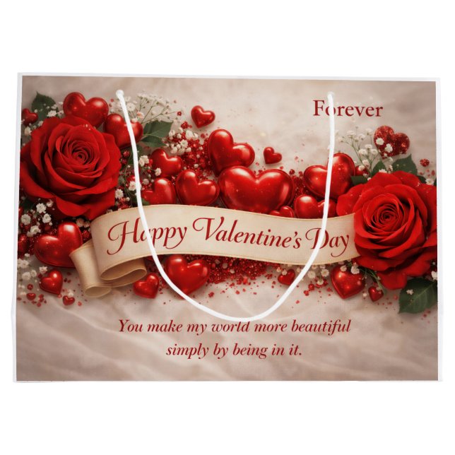 Elegant Red Roses & Hearts Valentine’s Day Große Geschenktüte (Rückseite)