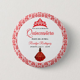 Elegant Red Royal Quinceñera Button
