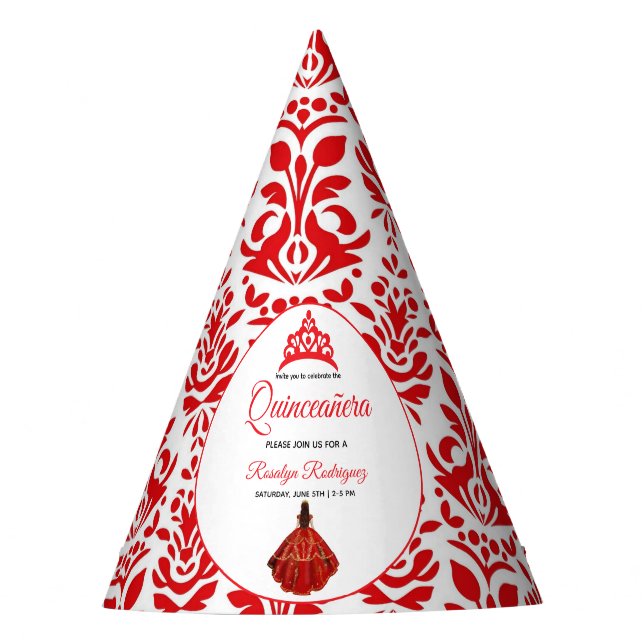Elegant Red Royal Quinceñera Partyhütchen (Vorderseite)