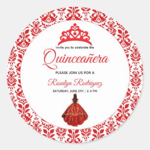 Elegant Red Royal Quinceñera Runder Aufkleber