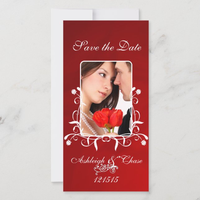 Elegant Red Satin Rette das DateYour-Foto Save The Date (Vorderseite)