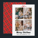Elegant Red Script Merry Christmas 4 Photo Collage Feiertagskarte<br><div class="desc">A sophisticated holiday card featuring a beautiful red brush script and a clean four-photo grid layout. The perfect balance of modern typography and traditional festive elements for your family greetings.</div>