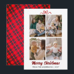 Elegant Red Script Merry Christmas 4 Photo Collage Feiertagskarte<br><div class="desc">A sophisticated holiday card featuring a beautiful red brush script and a clean four-photo grid layout. The perfect balance of modern typography and traditional festive elements for your family greetings.</div>