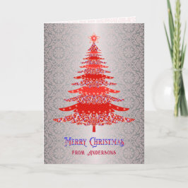 Elegant Red Silver Christmas Tree Name Custom Feiertagskarte