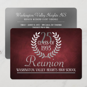Elégant Red Silver Class Reunion Invitation