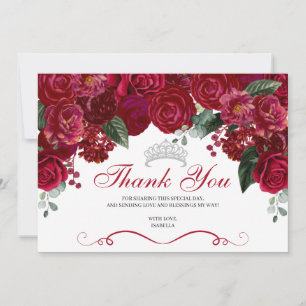 Elegant Red & Silver Floral Quinceanera Vielen Dan Dankeskarte