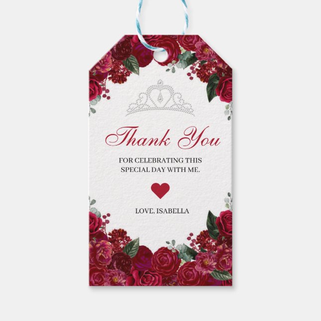 Elegant Red & Silver Floral Vielen Dank für Ihre U Geschenkanhänger (Vorderseite)
