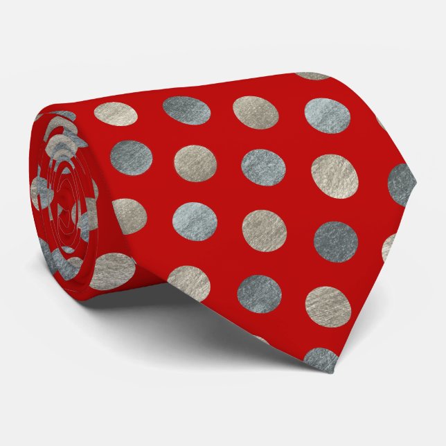 Elegant Red & Silver Polka Dot Moderne Weihnachten Krawatte (Gerollt)
