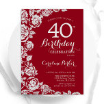 Elegant Red Silver Rose 40. Geburtstag Party Einladung<br><div class="desc">Rot silber florale 40. Geburtstag Party Einladung. Elegantes Design mit Rose,  Imitaten silberne Folie und Typografie Script Schriftart. Die trendige Einladungskarte eignet sich perfekt für eine stilvolle Damenfeier. Kann für jedes Alter angepasst werden. Gedruckte Zazzle Einladungen oder Sofortdownload digitalen druckbaren Vorlage.</div>