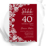 Elegant Red Silver Rose Überraschung 40. Geburtsta Einladung<br><div class="desc">Rot silberne Blumenüberraschung 40. Geburtstag Party Einladung. Elegantes Design mit Rose,  Imitaten silberne Folie und Typografie Script Schriftart. Die trendige Einladungskarte eignet sich perfekt für eine stilvolle Damenfeier. Kann für jedes Alter angepasst werden. Gedruckte Zazzle Einladungen oder Sofortdownload digitalen druckbaren Vorlage.</div>