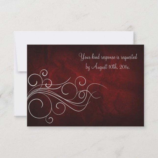 Elegant Red Silver Wedding RSVP Karte (Vorderseite)