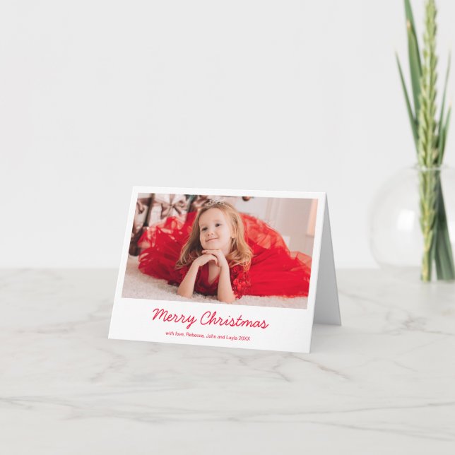 Elegant Red Simple Foto Frohe Weihnachten (Vorderseite)