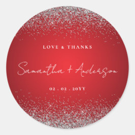 Elegant Red & Sparkle Wedding Runder Aufkleber