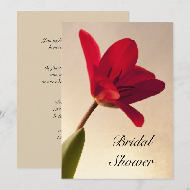 Elegant Red Tulip Bridal Dusche Einladung (Vorne/Hinten)