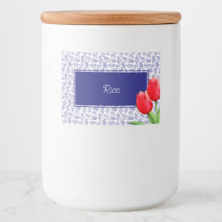 Elegant Red Tulips Spring Floral Blue Lebensmitteletikett