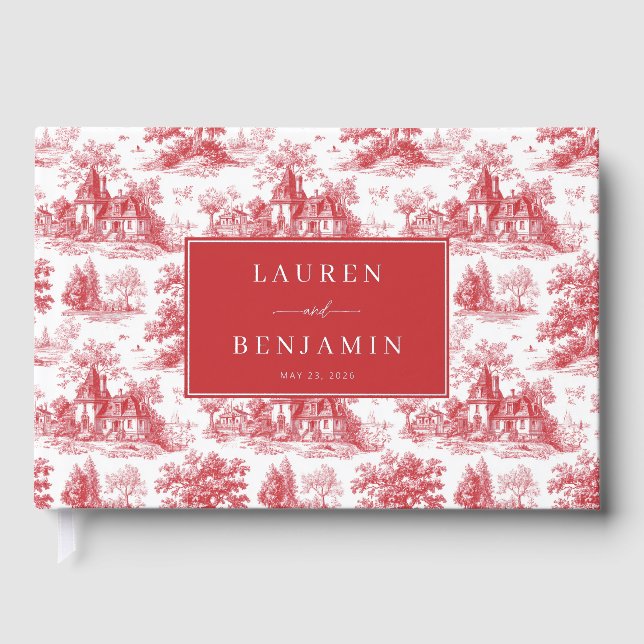 Elegant Red Vintage House Illustration Gästebuch (Vorderseite)