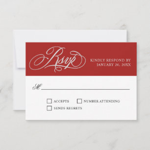 Elegant Red Wedding RSVP mit Script-Schnörkeln Karte