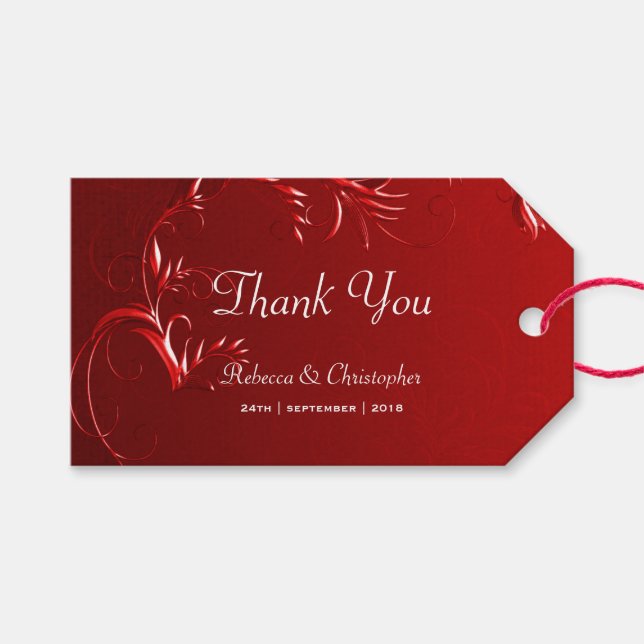 Elegant Red Wedding Vielen Dank Geschenkanhänger (Vorderseite (Horizontal))