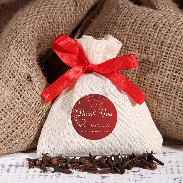 Elegant Red Wedding Vielen Dank Runder Aufkleber (Von Creator hochgeladen)