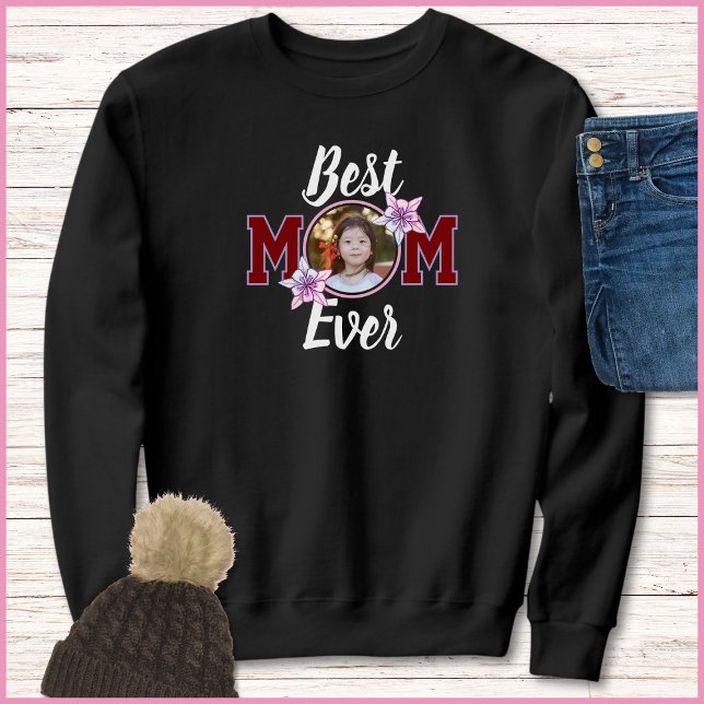 Elegant Red & White Best Mom Ever 1 Photo Sweatshirt (Von Creator hochgeladen)