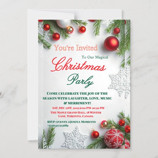 Elegant Red & White Christmas Party Invitation (Recto)