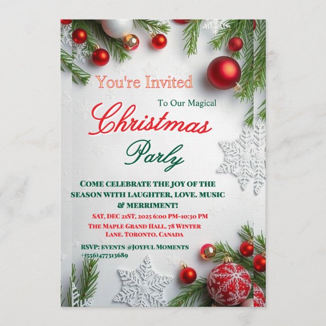 Elegant Red & White Christmas Party Invitation Einladung (Vorderseite)