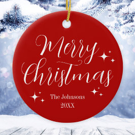 Elegant Red White Custom Frohe Weihnachtsdekoratio Keramik Ornament