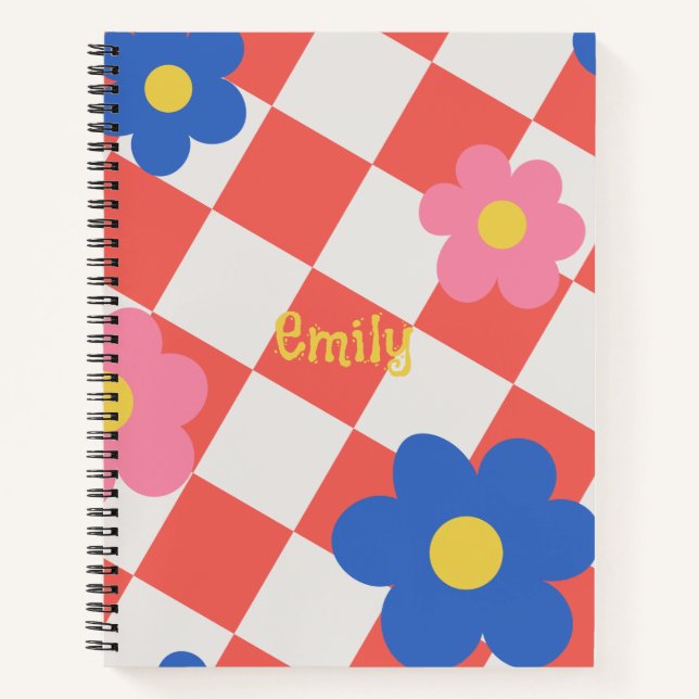 Elegant Red &white cute flowers personalized name Notizbuch (Vorderseite)