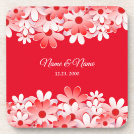 Elegant Red White Floral Name Getränkeuntersetzer