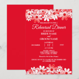 Elegant Red White Floral Wedding Rehearsal Dinner Einladung