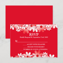 Elegant Red White Floral Wedding RSVP Karte