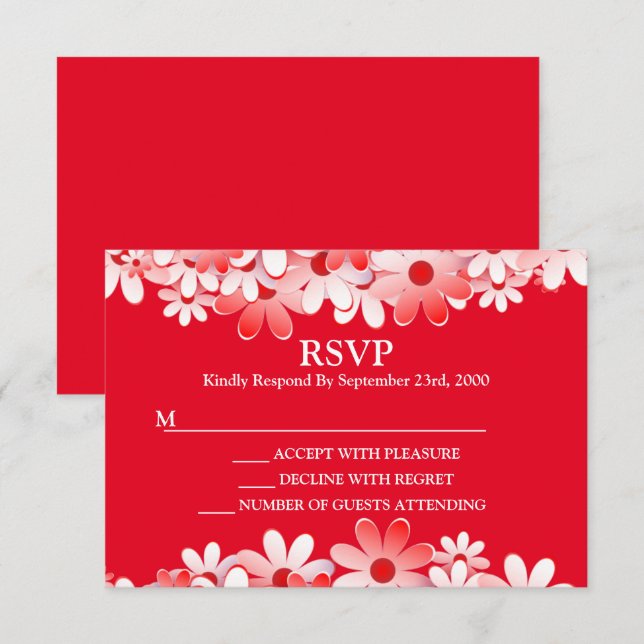 Elegant Red White Floral Wedding RSVP Karte (Vorne/Hinten)