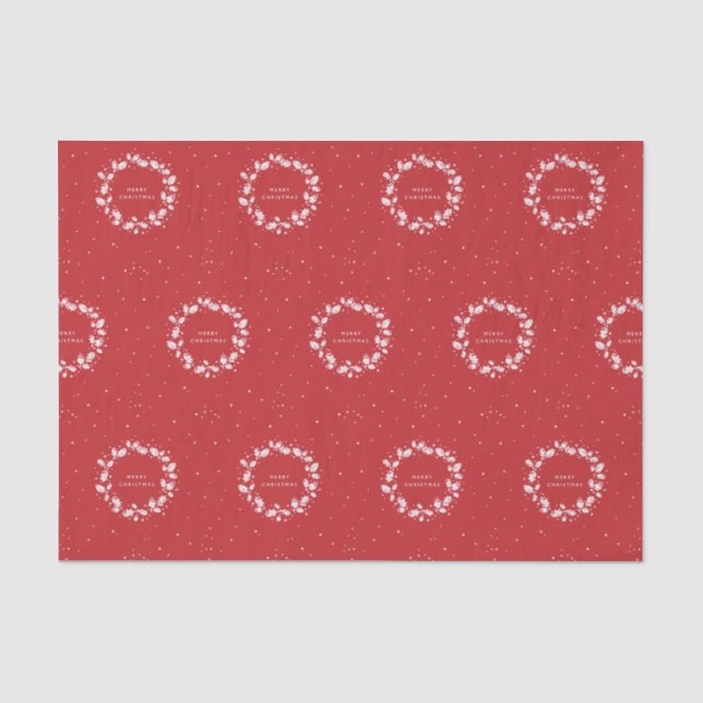 Elegant Red + White Frohe Weihnachten Holly Wreath Seidenpapier (Vorderseite)