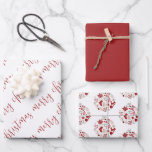 Elegant Red White Merry Christmas Ornament Geschenkpapier Set<br><div class="desc">Ein elegantes Set von drei aufeinander abgestimmten Verpackungsfolien in einer festlich rot-weiß Farbpalette. Man hat frohe Weihnachten in einem modernen,  handgeschriebenen Schriftart geschrieben. Der zweite ist mit Weihnachtsschmuck und der dritte ist ein rotes,  gut koordinierbares Instrument</div>